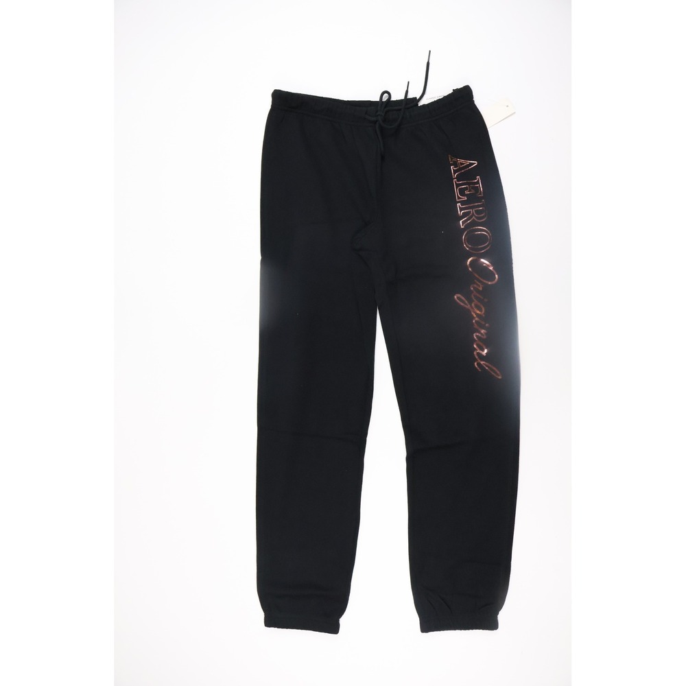 Aeropostale Womens Sweatpants Aero Original Classic Cinch Black Logo M NWT